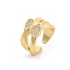 Rack Plating Brass Micro Pave Clear Cubic Zirconia Open Cuff Finger Rings for Women RJEW-M028-102G-4