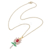 Glass Seed Beaded Flower Pendant Necklaces NJEW-MZ00080-01-4