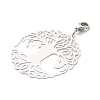 Tarnish Resistant Flat Round with Tree of Life 201 Stainless Steel Filigree Pendant Decorations HJEW-JM00573-03-2