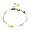 Colorful Rectangle Glass Link Chains 304 Stainless Steel Bracelets for Women BJEW-B079-04G-1