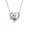 S925 Sterling Silver Red Heart Cat Paw Print Pendant Necklace SX5405-1