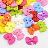 Mixed Color Bowknot Acrylic 2-Hole Button Fit Handcraft & Costume Sewing X-BUTT-E023-A-M-1