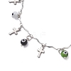 Handmade Evil Eye Lampwork & 304 Stainless Steel Cross Tassel Bar Link Chain Anklets for Women AJEW-AN00741-01-4