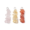 3Pcs Natural Rose Quartz & South Red Agate & Citrine Chip Beaded Constellation Pendants PALLOY-JF03043-01-1