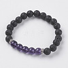 Natural Lava Rock and Glass Beads Stretch Bracelets BJEW-E326-10J-1-1