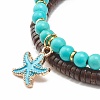 Natural Coconut & Synthetic Turquoise(Dyed) Beads Stretch Bracelets Set BJEW-JB07168-9
