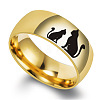 Cat Shape Pattern 201 Stainless Steel Finger Rings FS-WG30D97-16-1