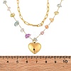 304 Stainless Steel & Natural Mixed Stone Colorful Chip Double Layer Heart Pendant Necklaces for Women NJEW-Z061-06G-02-5