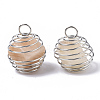 Iron Wrap-around Spiral Bead Cage Pendants IFIN-R239-14P-2