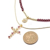 2Pcs 2 Style Cubic Zirconia Cross & Moon Pendant Necklaces Set with Natural Garnet Beaded NJEW-JN04029-2