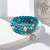 Synthetic Turquoise & Natural Lava Rock Round Beads Stretch Bracelets Set BJEW-JB07465-2