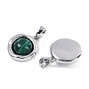 Brass Pave Synthetic Malachite Flat Round Charms KK-U043-42G-D-2