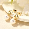 Round Brass Micro Pave Cubic Zirconia & ABS Plastic Pearl Dangle Stud Earrings EJEW-C126-06G-2