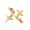 Star Real 18K Gold Plated Brass Dangle Stud Earrings EJEW-L269-107G-01-2