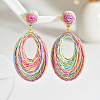 Oval Raffia Dangle Stud Earrings FS-WG8712C-01-1