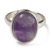 Natural Amethyst Oval Adjustable Rings RJEW-K371-07S-19-3