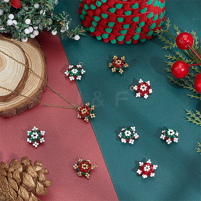 12Pcs 3 Styles Glass Seed Beaded Snowflake Pendants FIND-BBC0004-83-1