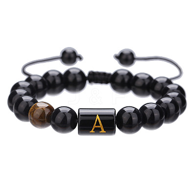 Natural Black Agate & Tiger Eye Round Beaded Adjustable Bracelets HL8029-1-1