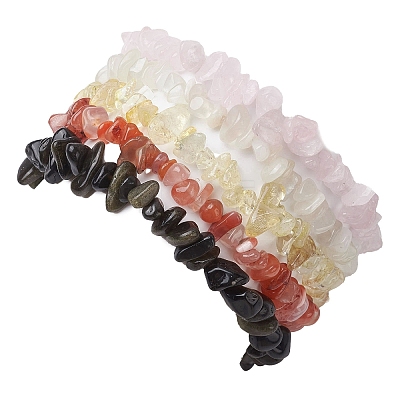12 Constellation Natural Mixed Gemstone Chip Beaded Stretch Bracelets Sets for Women Men BJEW-JB10264-10-1