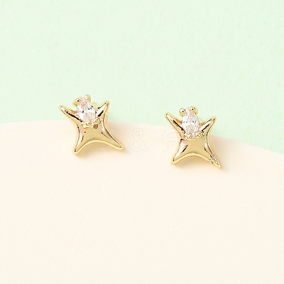 Brass Micro Pave Clear Cubic Zirconia Star Stud Earrings EJEW-L278-02G-1