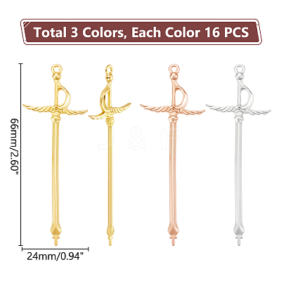 48Pcs 3 Colors Alloy Sword Pendants FIND-UN0003-12-1