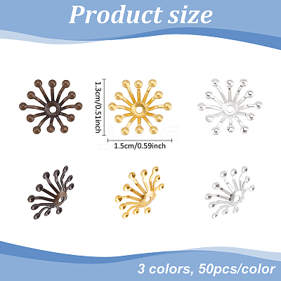 150Pcs 3 Colors Brass Bead Caps OHAR-ME0001-01-1