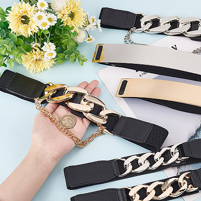 6Pcs 6 Style Polyester Elastic Belt with Iron Quick Link Chains AJEW-CP0005-13-1