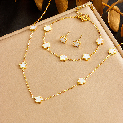 Stainless Steel & Natural Shell Chain Necklace & Bracelet & Stud Earring FS-WG047CA-04-1