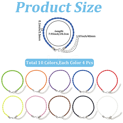 40Pcs 10 Colors Braided Waxed Cord Bracelets for Men Women BJEW-SC0001-71-1