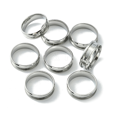 201 Stainless Steel Grooved Finger Ring Settings STAS-TAC0001-10F-P-1