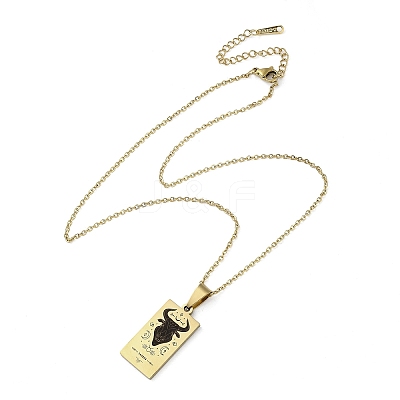 304 Stainless Steel Black Enamel Rectangle with Constellation Pendant Necklaces NJEW-I128-01K-1