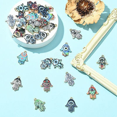15Pcs 15 Colors Printed Alloy Pendants ENAM-YW0006-44-1