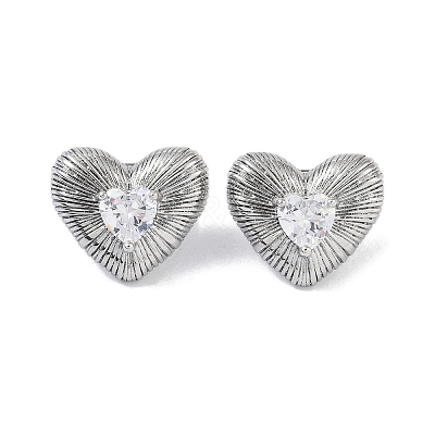 Heart 304 Stainless Steel Clear Cubic Zirconia Stud Earring for Women EJEW-Z047-05P-02-1