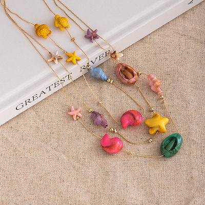 Alloy and Resin Shell 3 Layered Starfish Shell Shaped Necklaces FS-WGB8379-01-1