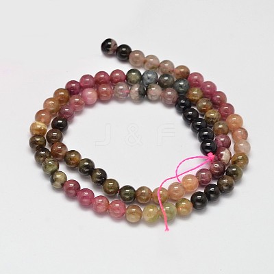Round Natural Multicolor Tourmaline Beads Strands G-K068-19-6mm-1