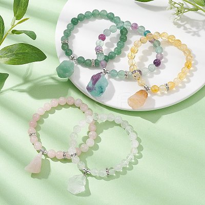 Natural Mixed Gemstone & Synthetic Hematite Beaded Stretch Bracelet BJEW-JB09760-1