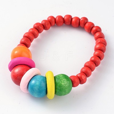 Kids Bracelets Wood Beaded Stretch Bracelets BJEW-JB02046-1