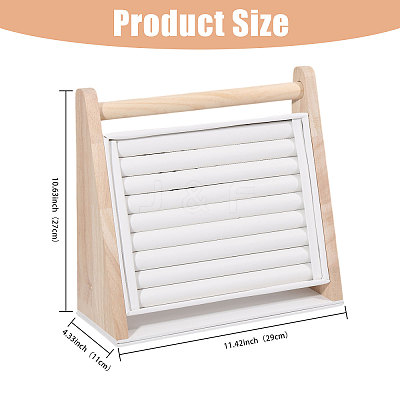 Wood & PU Leather Slant Back Ring Organizer Display Stands RDIS-WH0001-40-1
