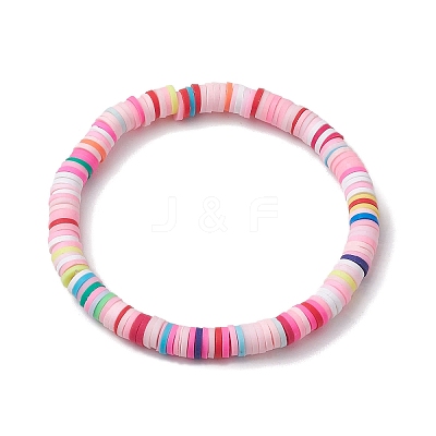 3Pcs 3 Colors Polymer Clay Disc Beaded Stretch Bracelet Sets BJEW-JB10439-02-1