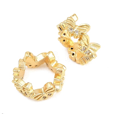 Butterfly Brass Clear Cubic Zirconia European Beads KK-B186-09M-1
