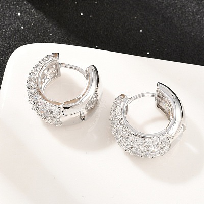 Brass Micro Pave Clear Cubic Zirconia Hoop Earrings EJEW-Z164-21P-1