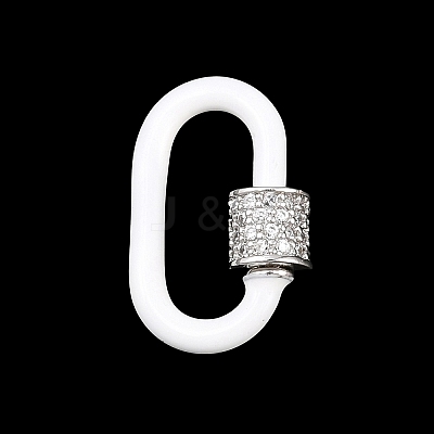Oval Brass Micro Pave Clear Cubic Zirconia Screw Carabiner Clasps KK-B167-01A-P-1