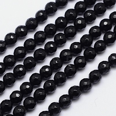 Faceted Round Natural Black Tourmaline Bead Strands G-I160-02-6mm-1