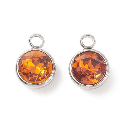 304 Stainless Steel Glass Rhinestone Charms X-STAS-E052-56C-1