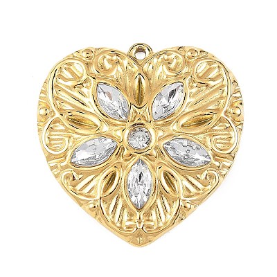 304 Stainless Steel with Rhinestone Pendants STAS-Z186-10G-1