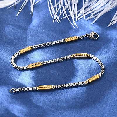 304 Stainless Steel Box Chain Bracelets for Women BJEW-C091-03C-GP-1
