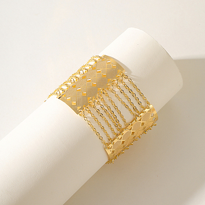 Hollow Brass Rhombus Wide Link Bracelets for Women GM9840-1