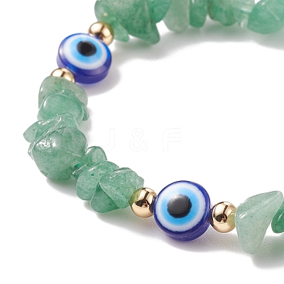 Natural Green Aventurine Chips & Resin Evil Eye Braided Bead Bracelet BJEW-JB08495-07-1