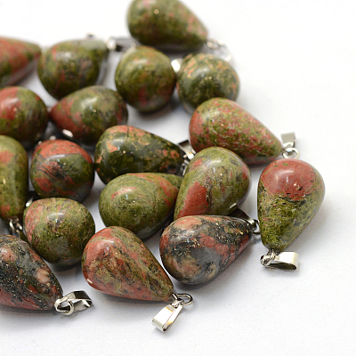Teardrop Natural Unakite Pendants G-Q435-23-1