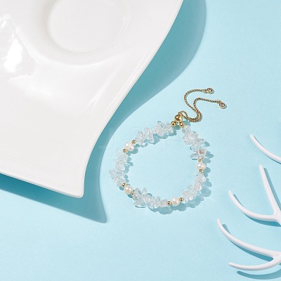 Natural Quartz Crystal Chips & Pearl Beaded Slider Bracelet BJEW-JB08334-05-1